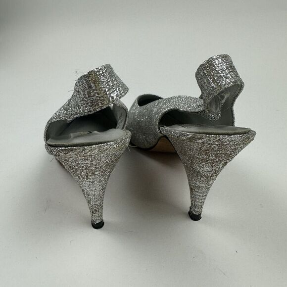 Pierre Dumas Designer Collection Silver Metallic Sling Back Heel Pointed 8.5M - Picture 4 of 13